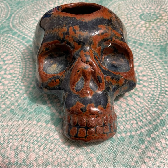 Handmade Pottery Skull Candle Holder - Picture 2 of 10